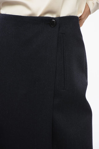 Pinstriped Wool Wrap Skirt