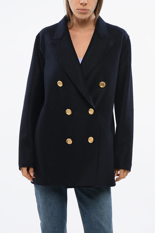 Virgin Wool Double Breasted Coat with Golden Effect Buttons