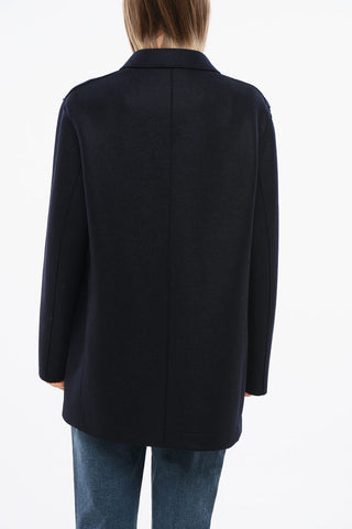 Virgin Wool Double Breasted Coat with Golden Effect Buttons
