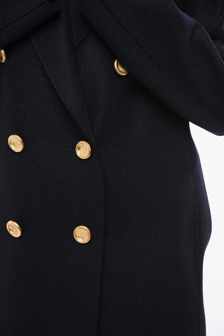 Virgin Wool Double Breasted Coat with Golden Effect Buttons