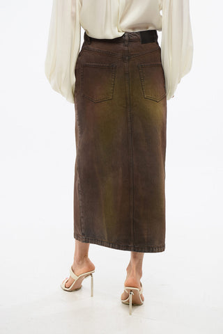 Gonna RITMO In Denim Effetto Acid Wash con Spacco