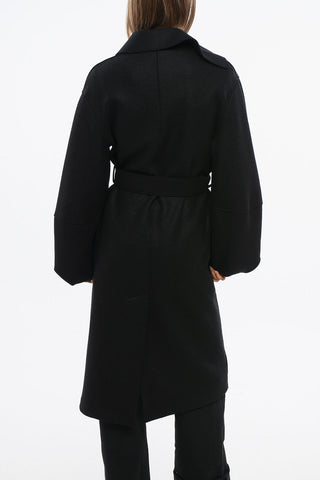 Maxi Cappotto In Lana Vergine con Maniche Puff