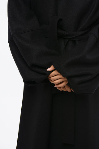 Maxi Cappotto In Lana Vergine con Maniche Puff