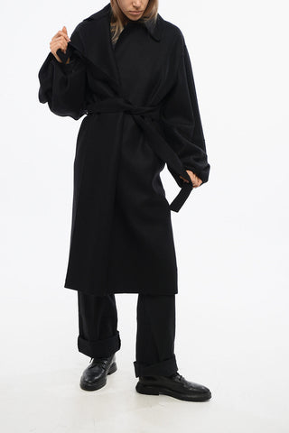 Maxi Cappotto In Lana Vergine con Maniche Puff
