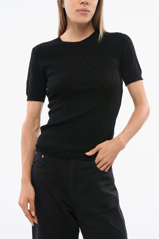 Ribbed Short-Sleeve Crewneck Knit