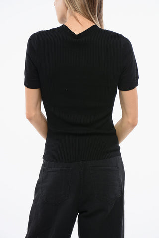 Ribbed Short-Sleeve Crewneck Knit
