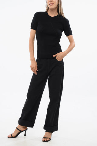 Ribbed Short-Sleeve Crewneck Knit