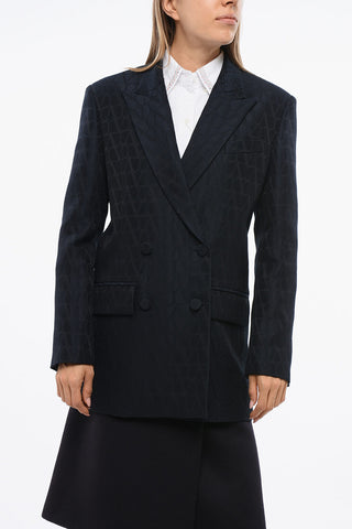 All-Over Monogram Virgin Wool and Silk Double Breasted Blazer