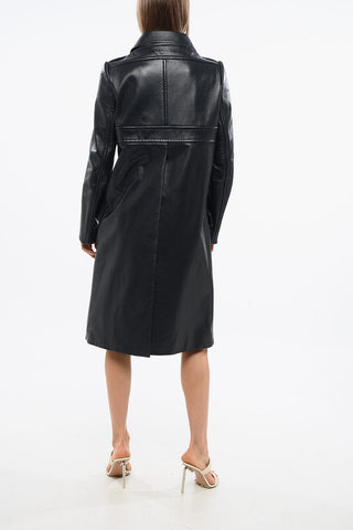 Leather Double Breasted Coat with Golden-Effect Buttons