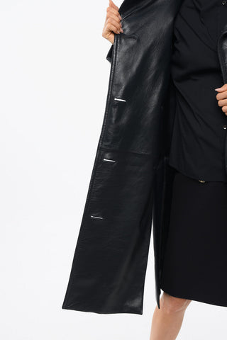 Leather Double Breasted Coat with Golden-Effect Buttons