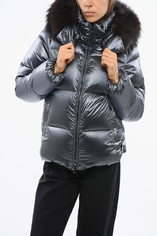 Lamè Nylon MELITA Down Jacket with Fur Hood