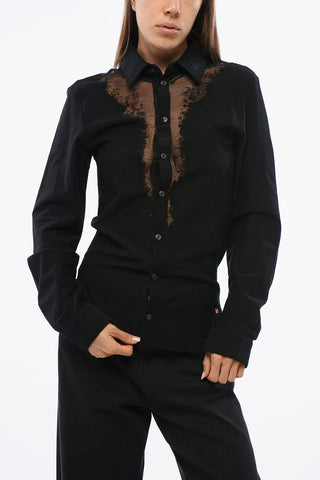Camicia Casual S-SUN-PLAIN in Cotone con Dettagli in Sheer