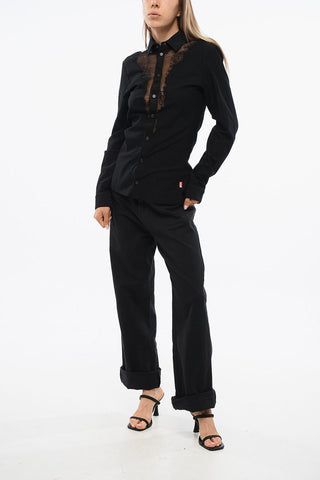 Camicia Casual S-SUN-PLAIN in Cotone con Dettagli in Sheer