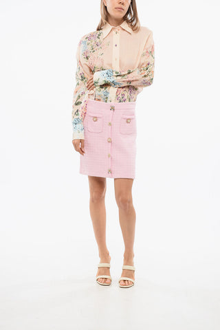 Knit Miniskirt with Jewel Buttons