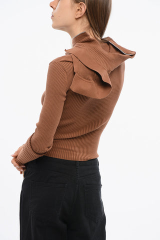 Maglia a Collo Alto a Costine con Zip