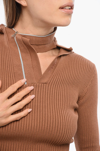 Maglia a Collo Alto a Costine con Zip