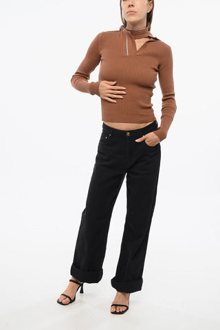 Maglia a Collo Alto a Costine con Zip