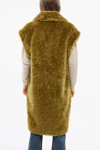 Eco-Fur Sleeveless Coat with Double-Breasted Design