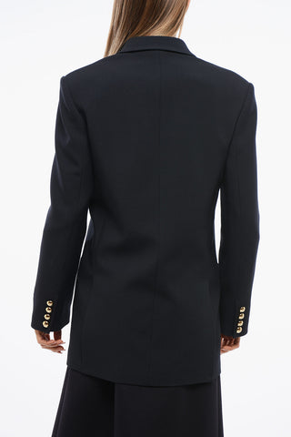 Virgin Wool Double Breasted Blazer with Metallic Monogram