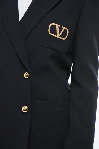 Virgin Wool Double Breasted Blazer with Metallic Monogram