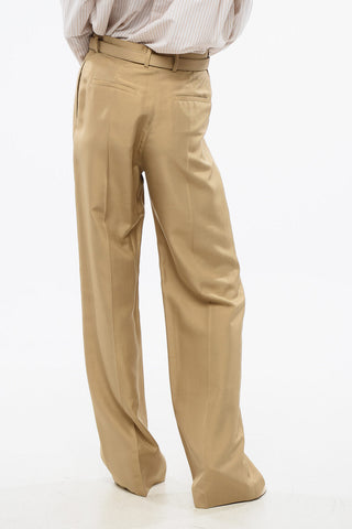 Pantaloni a Una Pince in Seta con Cintura