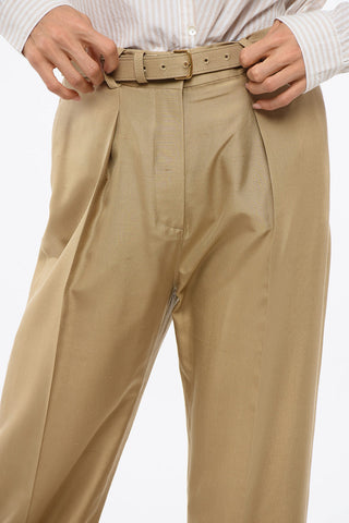 Pantaloni a Una Pince in Seta con Cintura