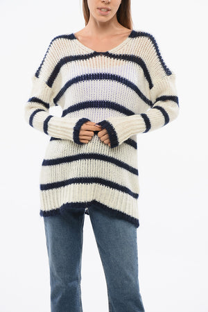 Oversize Crewneck Wool-Blend Knit with Stripes