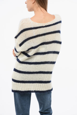 Oversize Crewneck Wool-Blend Knit with Stripes