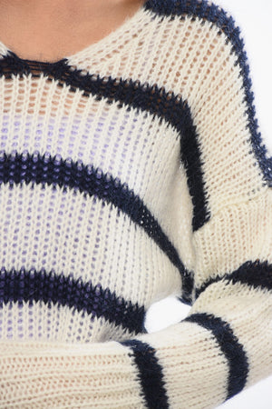 Maglia Girocollo Oversize In Misto Lana a Righe