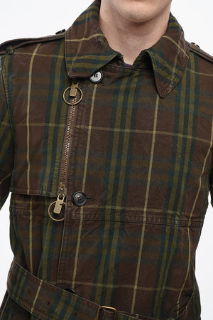 빈티지 효과 체크 트렌치 코트 벨트 포함