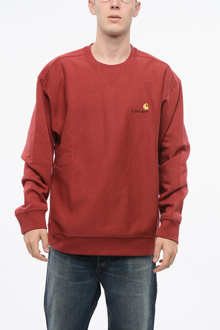 Fleeced Cotton AMERICAN SCRIPT Crew-neck Sweatshirt with Embroidered Logo