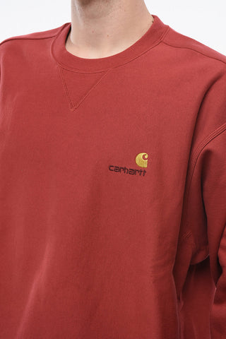 Fleeced Cotton AMERICAN SCRIPT Crew-neck Sweatshirt with Embroidered Logo