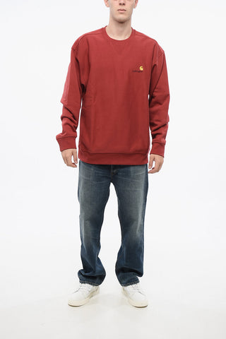 Fleeced Cotton AMERICAN SCRIPT Crew-neck Sweatshirt with Embroidered Logo