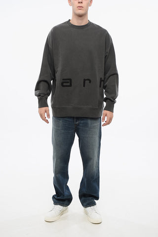 Brushed Cotton Crew-neck Sweatshirt with Embossed Detail