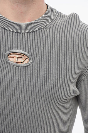 Ribbed Crewneck Sweater with Cut-Out Detail