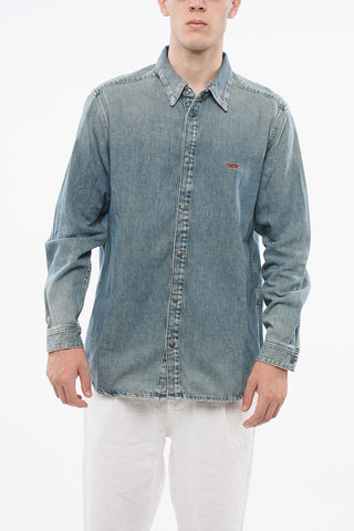 Denim-Overshirt mit Logoknöpfen