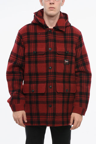 Overshirt Imbottito a Quadri plaid in Misto Lana