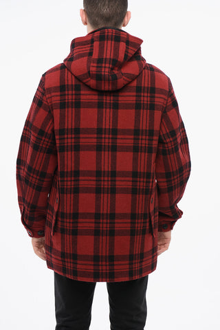 Overshirt Imbottito a Quadri plaid in Misto Lana