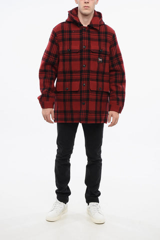 Overshirt Imbottito a Quadri plaid in Misto Lana
