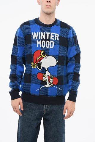 PEANUTS 라운드넥 스웨터 WINTER MOOD 울 혼방 체크