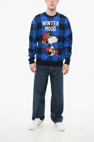 PEANUTS 라운드넥 스웨터 WINTER MOOD 울 혼방 체크