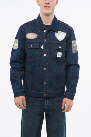 Denim Buttoned Jacket with Double Patch Pocket and Topstitching