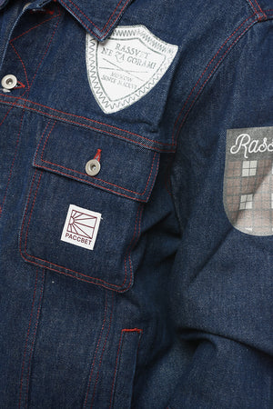 Denim Buttoned Jacket with Double Patch Pocket and Topstitching