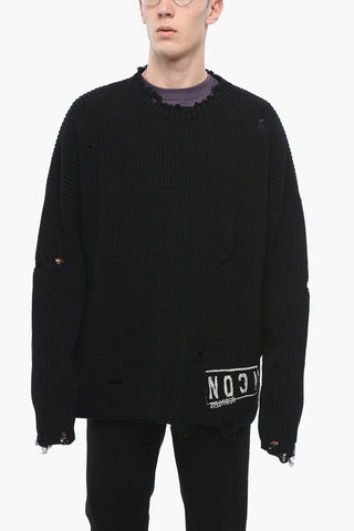 Crew-Neck Sweater ICON with Distressed Effect