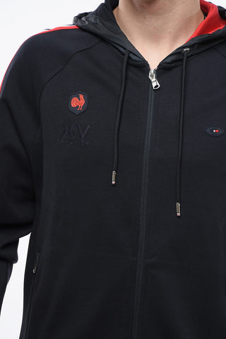 Cotton Sweatshirt AMBARE with Hood and Zip Closure