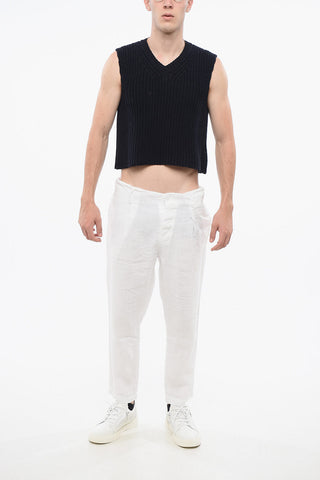 Linen Single-Pleat Trousers with Belt Loops