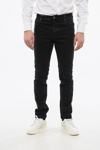 Straight Leg Jeans with Patent Leather Logo Patch 17cm