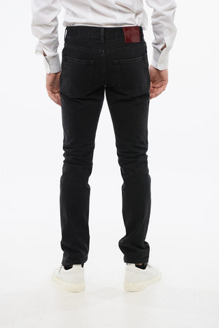 Straight Leg Jeans with Patent Leather Logo Patch 17cm