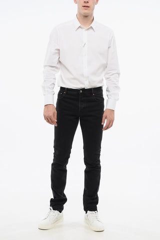 Straight Leg Jeans with Patent Leather Logo Patch 17cm