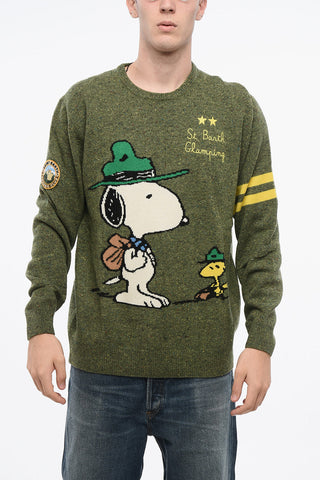 PEANUTS Embroidered Wool Blend GLAMPING Crew-neck Sweater